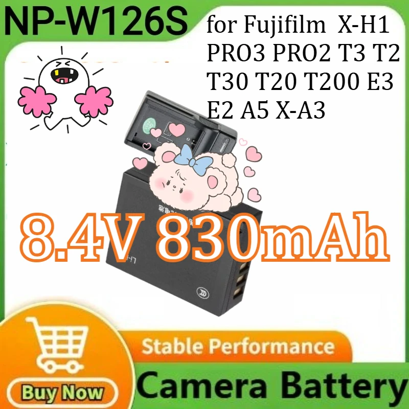 

NP-W126S Camera Battery for Fujifilm X-H1 PRO3 PRO2 T3 T2 T30 T20 T200 E3 E2 A5 X-A3 8.4V 830mAh+Charger