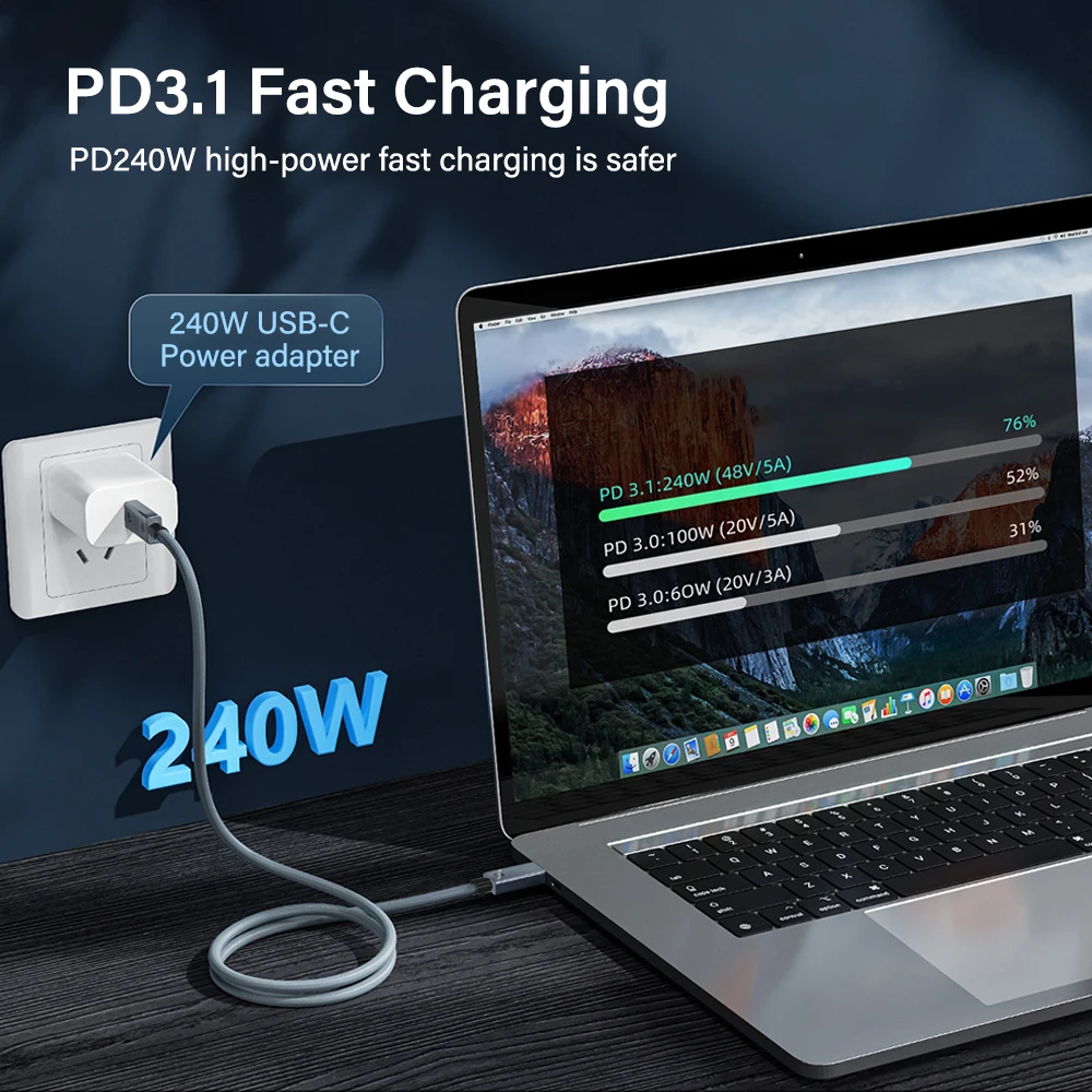 USB C Thunderbolt 4 40Gbps USB4 Cable USB Type C to C 240W Super Fast Charging Cable Thunderbolt3 for EGPU SSD iPad MacBook Air view 3