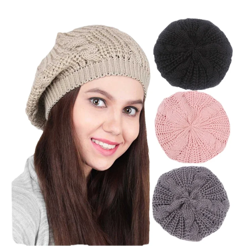 Zimowa czapka z dzianiny dla kobiet Lady 's Twist dziergany Beret Zimowe solidne czaszki i czapki