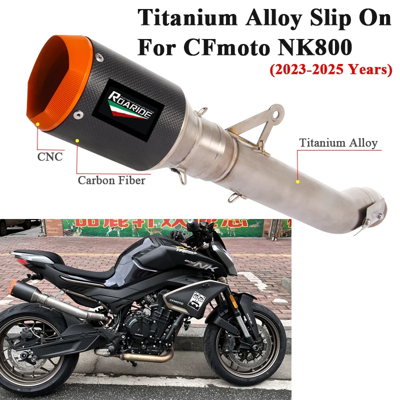 Titanium Alloy Slip On For CFmoto NK800 2023 2024 2025 Motorcycle Exhaust Escape System Link Pipe Carbon Fiber Muffler DB Killer