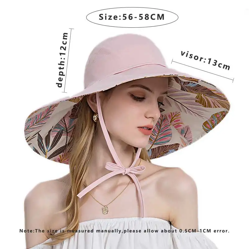 Women\'s Visor Hat Two-sided Fisherman Hat Cotton Foldable Basin Hat Oversized Brim Bucket Hat Summer Sun Cap Empty Top Hat