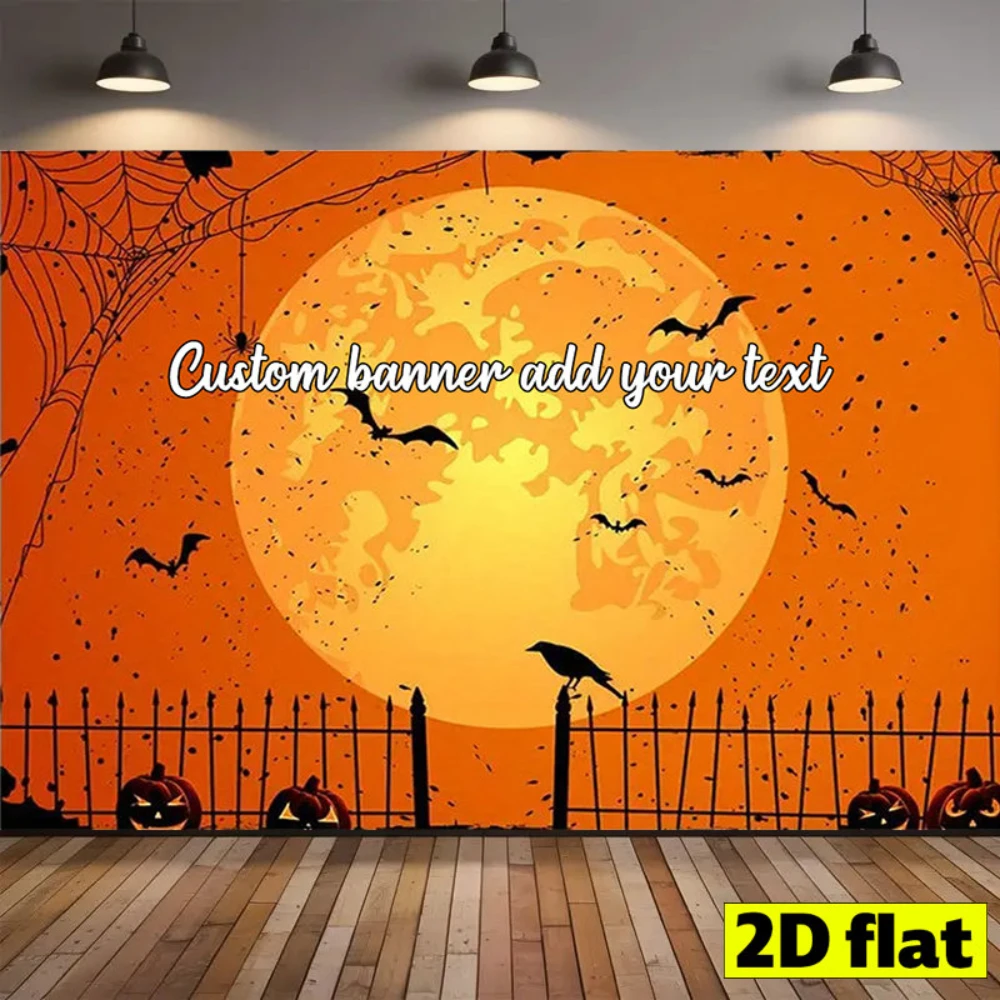 1PC Halloween Custom Bat Pumpkin Full Moon Print Backdrop Banner, Bedroom Living Room Kitchen Photo Background, Wall Art