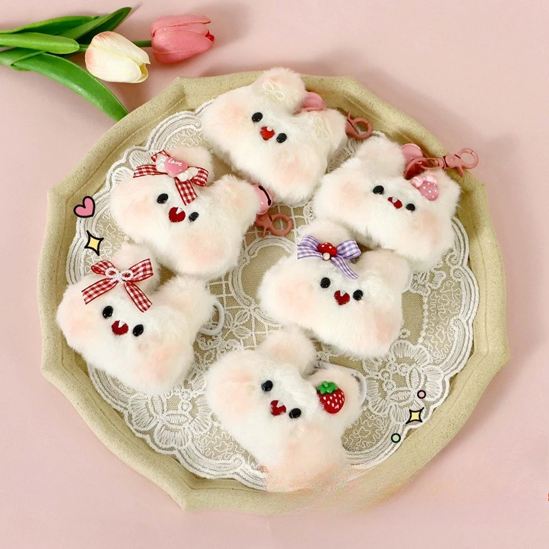 Konijnenkop Sleutelhanger Leuke Cartoon Boog Poeder Blusher Bunny Pop Pluche Pop Tas Decoratie Grappig Speelgoed voor Vrouwen 1pcs