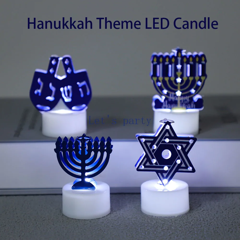 1/4Pcs Hanukkah Theme Metal LED Candle Light Mini Chanukah Lamp Desktop Ornament for Jewish Happy Hanukkah Party Decoration