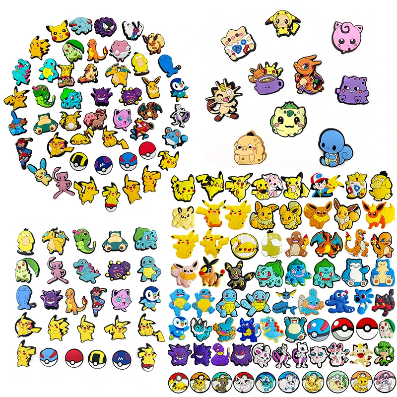 8-100Pcs MINISO Pikachu Pocket monster Shoes Charms PVC Shoe Accessories For Clogs Sandals Decoration Buckle Kids Friends Gifts