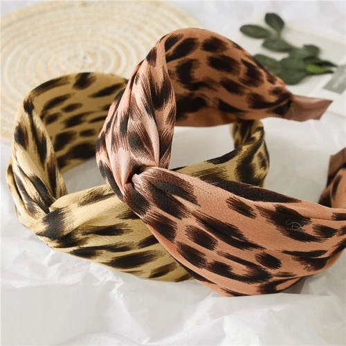 Imagen 2 del producto Diadema con estampado de leopardo para mujer, banda cruzada de satén con borde ancho, accesorios para el cabello, venta al por mayor, novedad