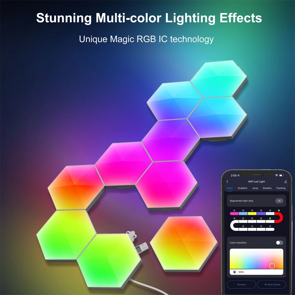 Imagem -04 - Lâmpada Quantum Led Inteligente Tuya Luz Atmosfera Hexagonal Aplicativo de Controle por Voz Luz da Parede do Quarto Sala de Jogos Rgb Luzes Noturnas