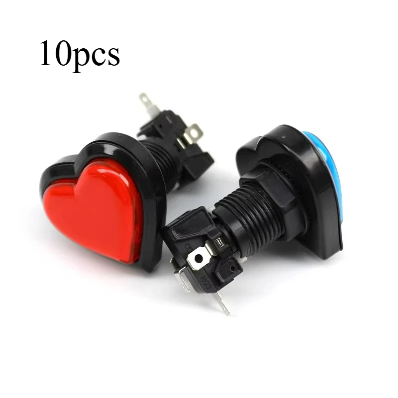 10pcs Heart Shape Transparent Edge Button with Auto Reset Light Up for Kids Arcade Game Machine Universal