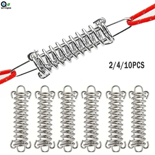 Imagen 1 del producto Hebilla de resorte para tienda de campaña, resortes resistentes, resortes de lona de acero inoxidable a prueba de viento, ajuste del tensor para senderismo y acampada al aire libre