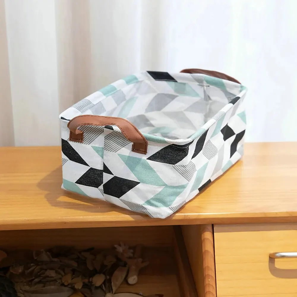 1PC Fabric Geometric Pattern Box Storage Basket Desktop Items Book CD Handheld Storage Organizing Box Household Storage Products