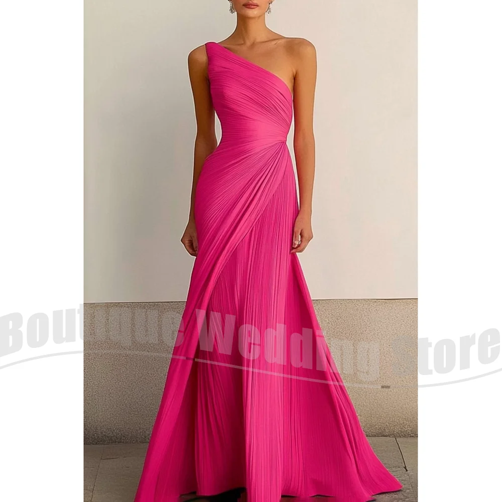

Prom Dresse for Women Fashion Pleated Ruched Party Gowns Elegant One-Shoulder Floor Length Custom Made Formal Evening Dresses