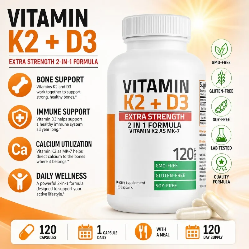 

Vitamin K2 MK7 with D3 Extra Strength Supplement for Bone and Heart Health Non GMO 10000 IU D3