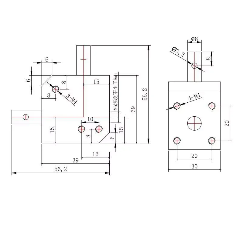 2000RPM Precision steering gear 3 Output 1 Module 20 Teeth 90° Angle Drive high precision Right Angle Steering Gear 1:1 Dual 8MM