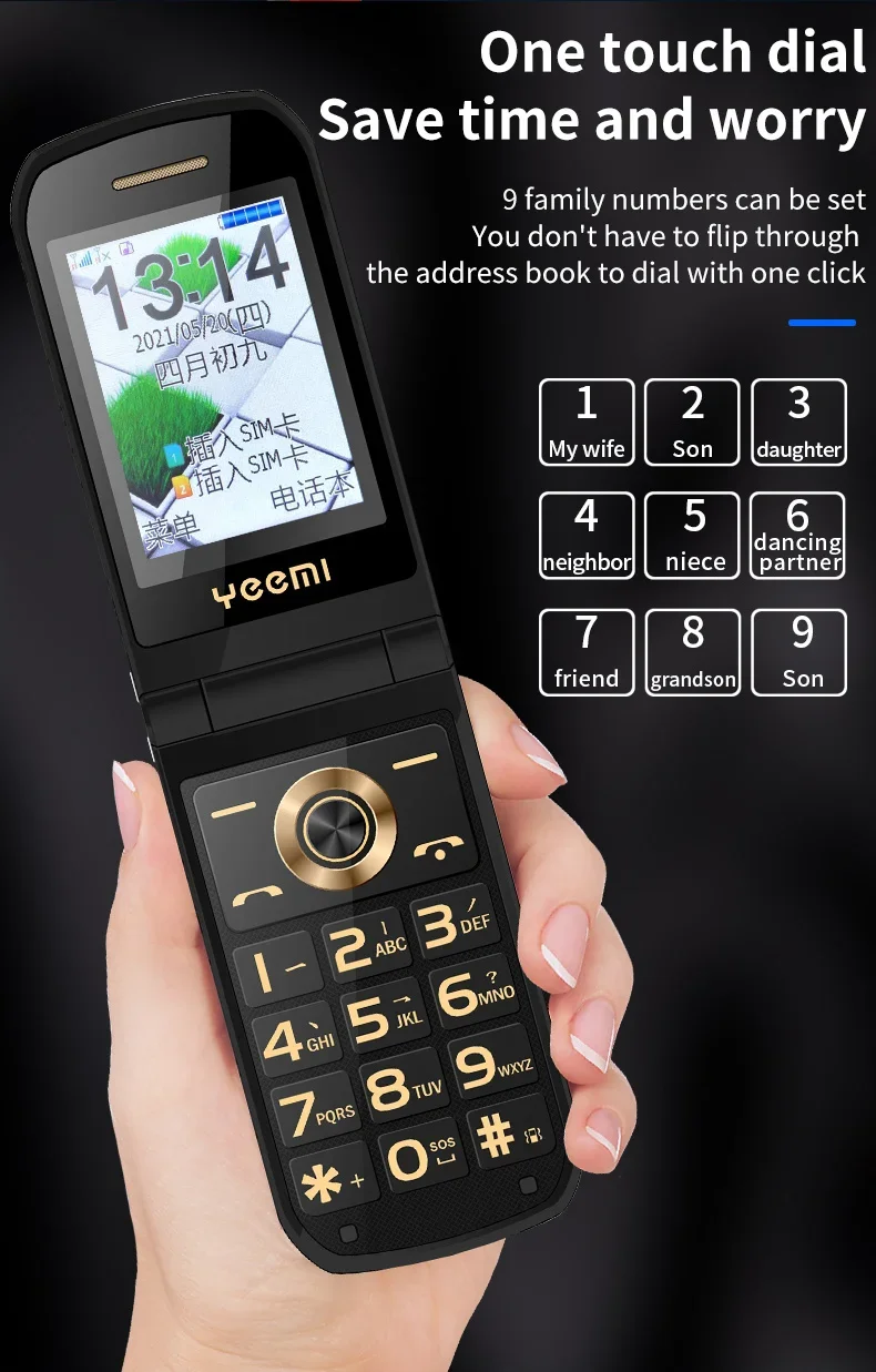 YeeMI K21+ 4G Flip Phone for Elderly Big Button Long Battery 2.6 Inch Screen 4800mAh Dual SIM Dual Screen Feature Phones Durable