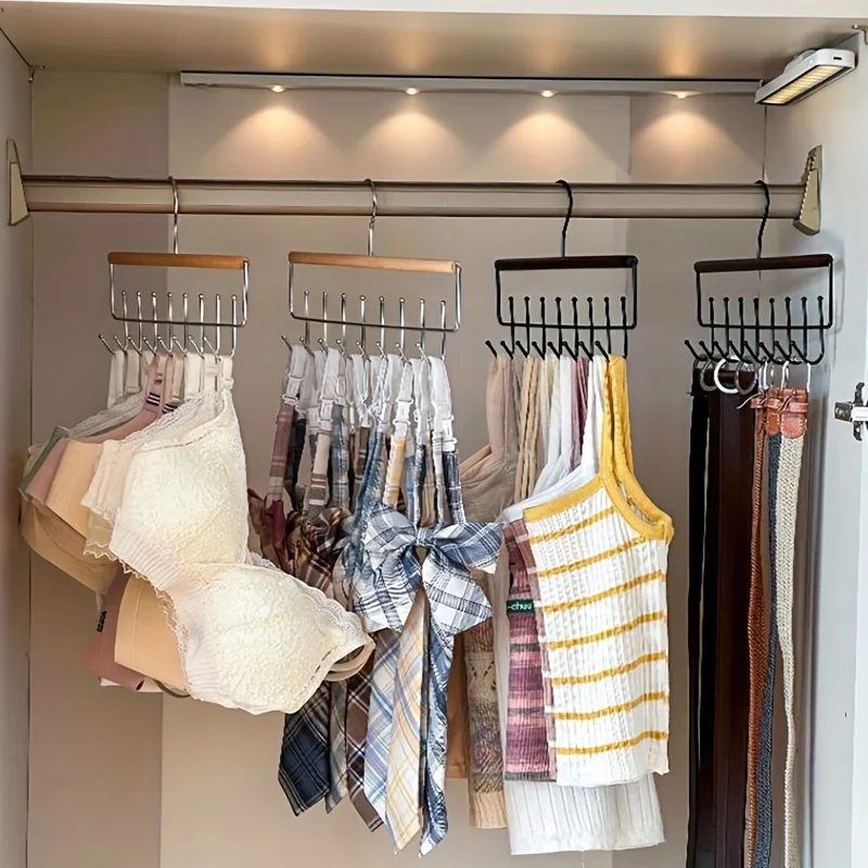 1pc Versatile Wooden Hat Organizer Rack with Hooks – Ideal for Caps, Belts, Ties, and Accessories Storage – Space-Saving