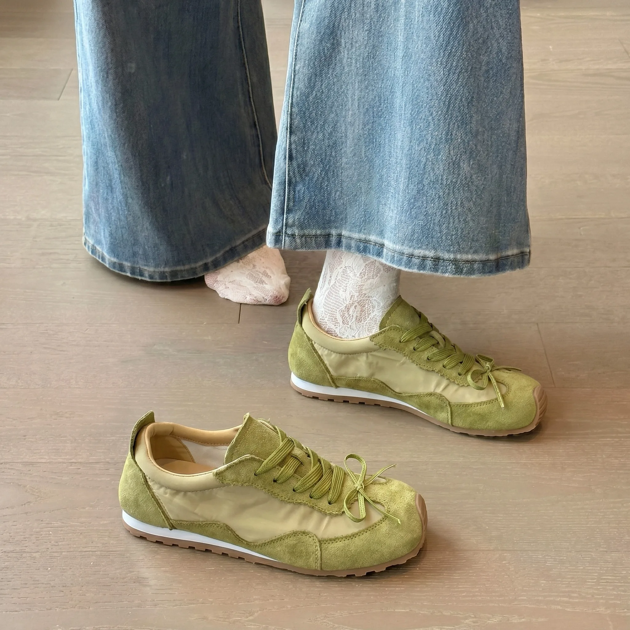 breathable-ballet-style-women's-dequn-shoes-summer-casual-versatile-sports-sneakers-green-wild-fairy-crossed-laces