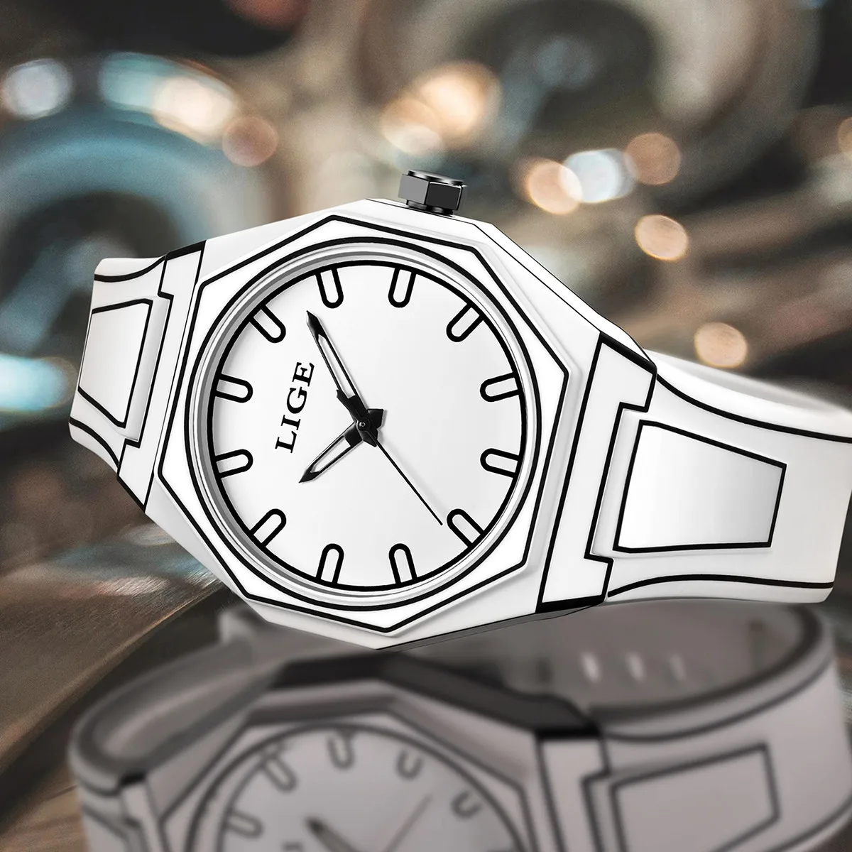 LIGE Luxury Man Wristwatch Waterproof Silicone Business Watch for Men White Resin Sport Men's Quartz Watches Casual Reloj Hombre