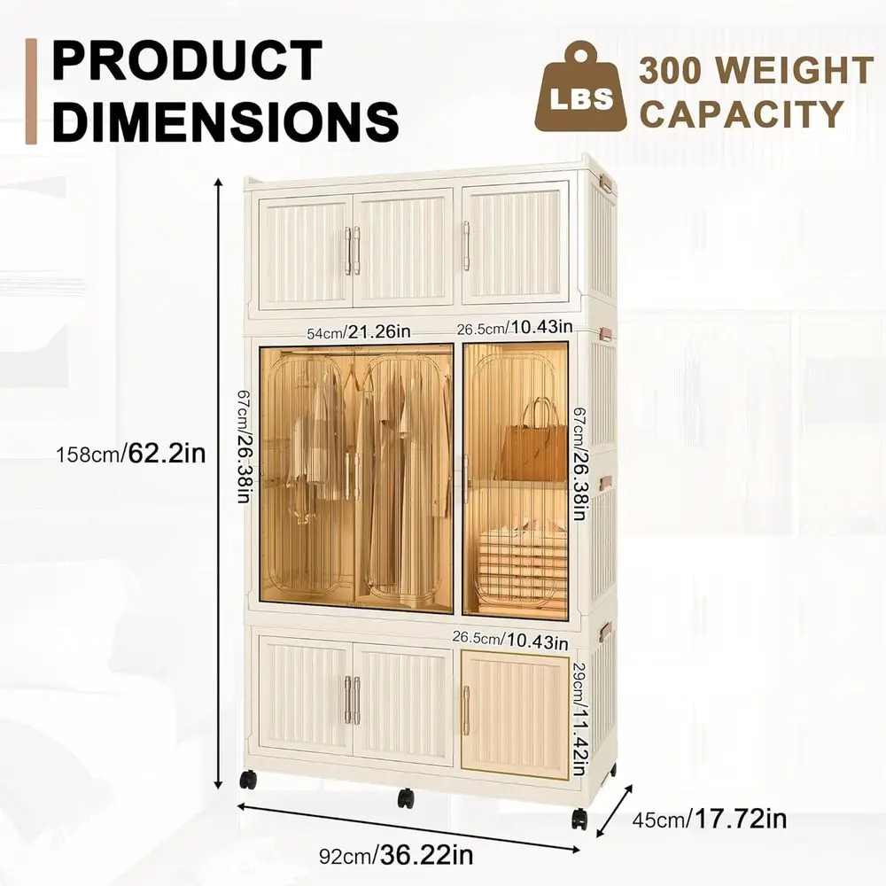 Compact Portable Wardrobe with Cubby Storage, Hanging Rod, Easy Assembly, Kid-Friendly Closet Organizer