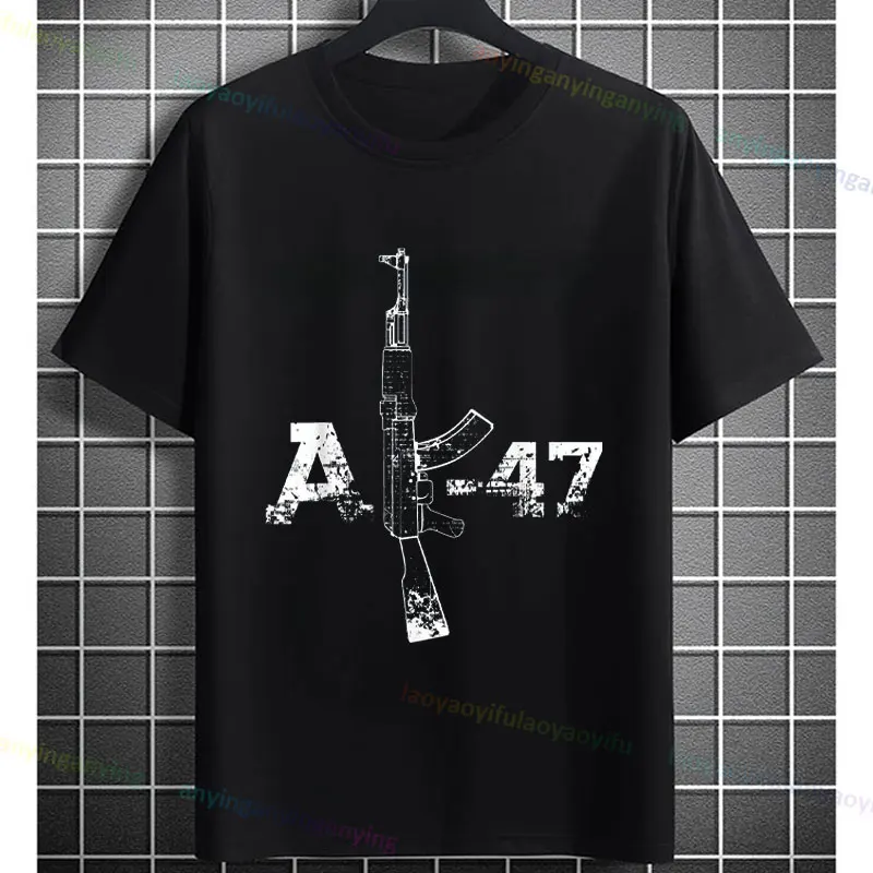 Men'S & Women'S Y2K Retro AK-47 Rifle Graphic T-Shirt Pure Cottton Short Sleeve Casual Fashion Tshirt for All Season Wear