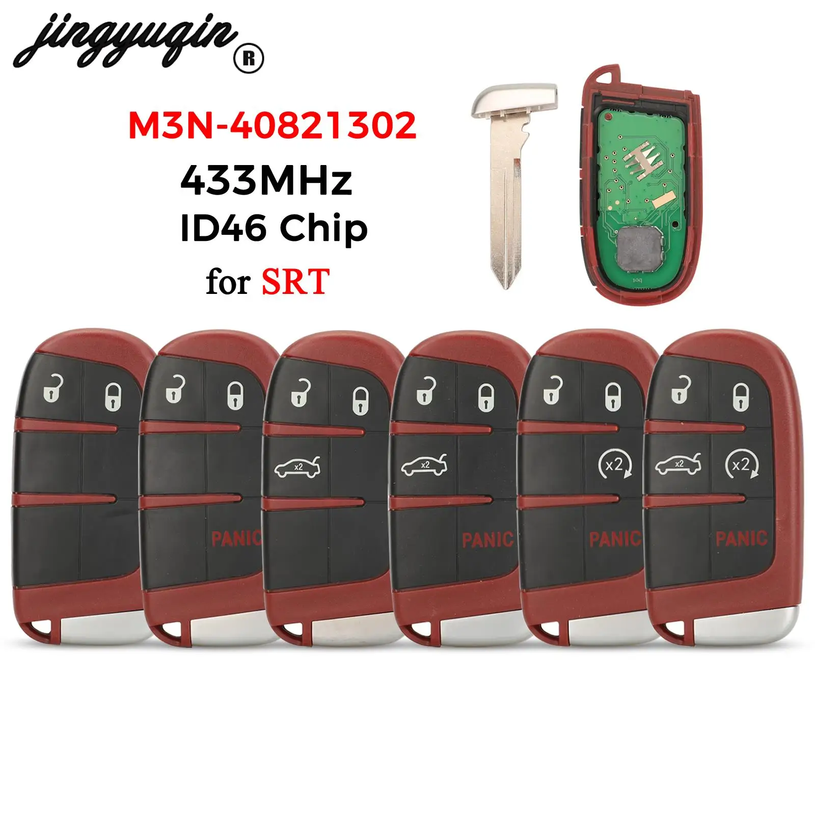 

jingyuqin M3N-40821302 433MHz id46 Chip Red Car Remote key For Dodge Challenger Charger Dart Durango Chrysler 300 Jeep SRT