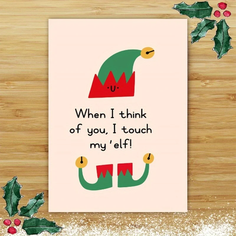 1pc, Christmas time card, Merry Christmas card, December Christmas card, funny elf Christmas card, cute elf hat shoes card