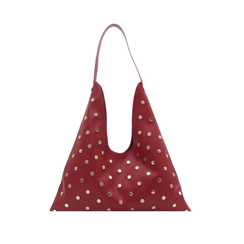 

PU Leather Rivet Handbag for Women 2026 Summer New Large Capacity Personalized One Shoulder Bag Magnetic Button Underarm Bag