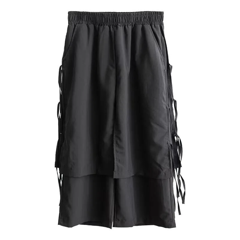

Pants - Casual Men's Pants Minute Spring Nine Straight Pants Man Fringe Fake Two - Piece Shorts Hip Hop Yamamoto Style -