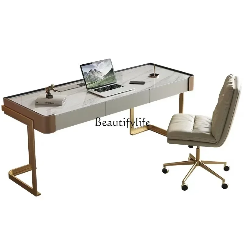 

Современный простой стол из высококачественной кожи и каменной плиты, класса люкс, для дома.