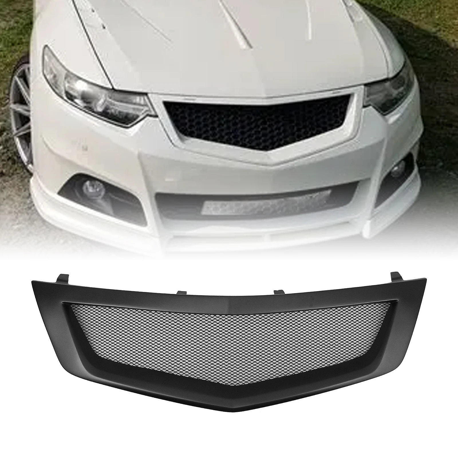 Parrilla delantera de carreras para Honda Accord 8 /Acura TSX CU2 CW2 2008-2010, rejilla de malla para capó de parachoques superior de fibra de vidrio/fibra de carbono