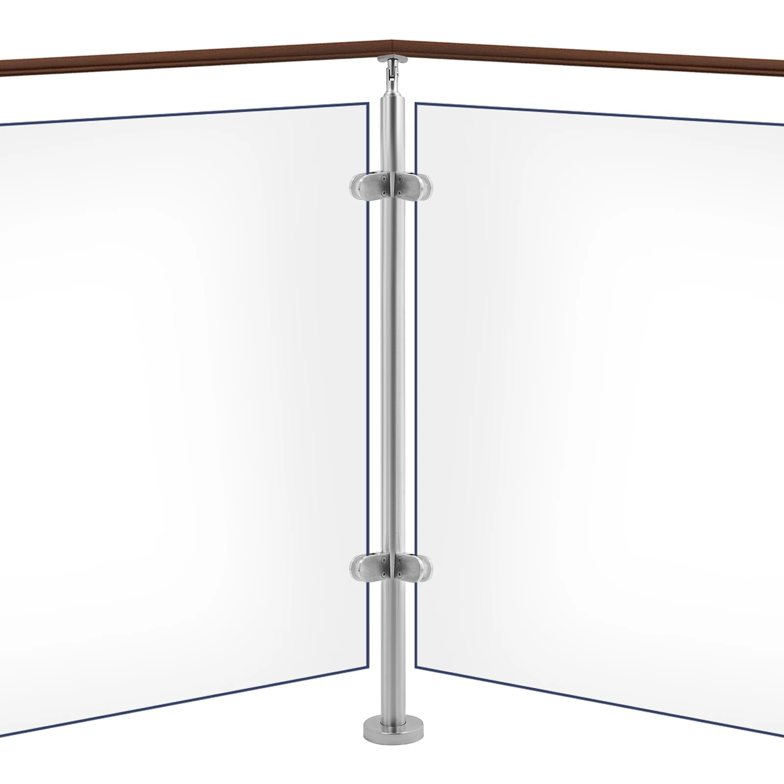 Stainless Steel Glass Railing Corner Post, 316 Sanded Corner Column Post Fit 12mm Glass, Modern Guardrail Corner Post for Balcony Villa Stair