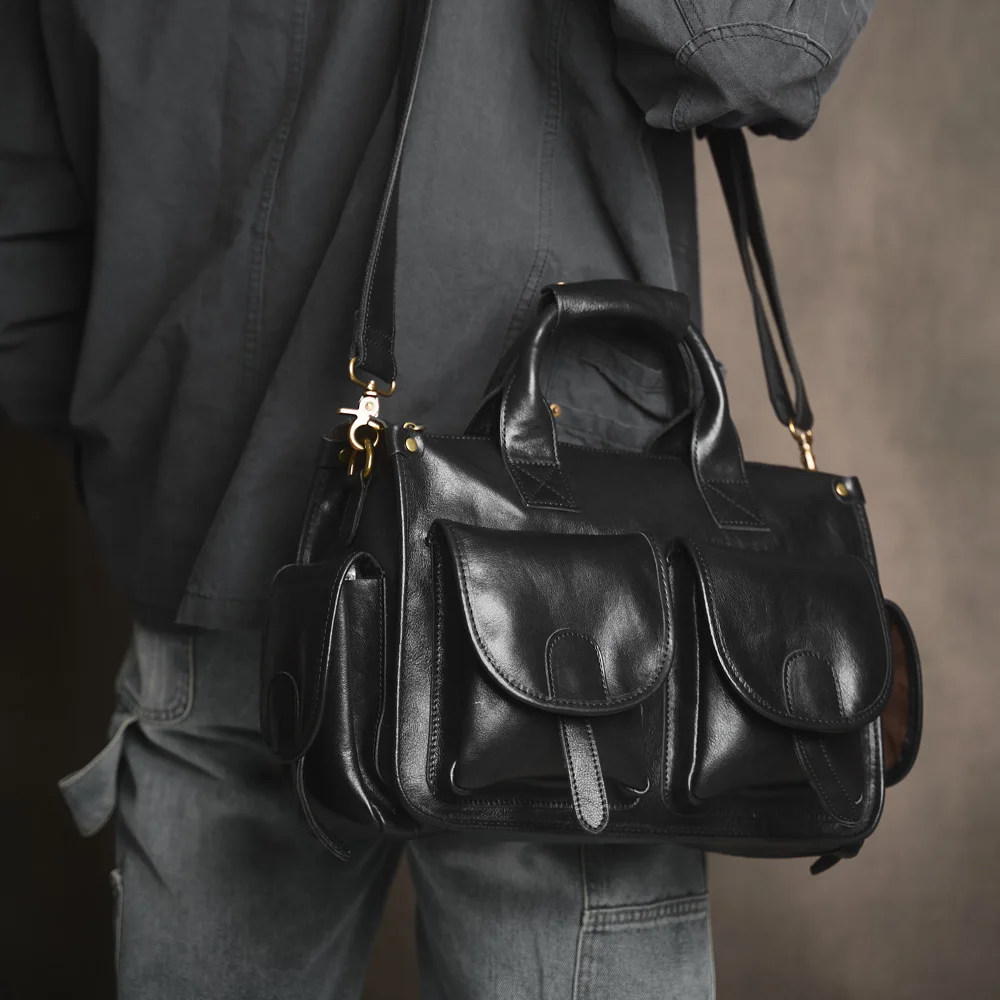 Nupugoo Vintage Echt leder Herren Aktentasche Umhängetasche verrückte Pferd Leder Handtasche mit 16-Zoll-Laptop – Detail 32