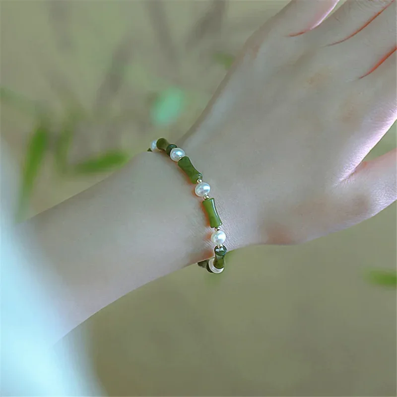 

Natural Olive Jade Shaped Beads Pearl Bracelet Women National Trend Jewelry New Style Cheongsam Design Ornaments