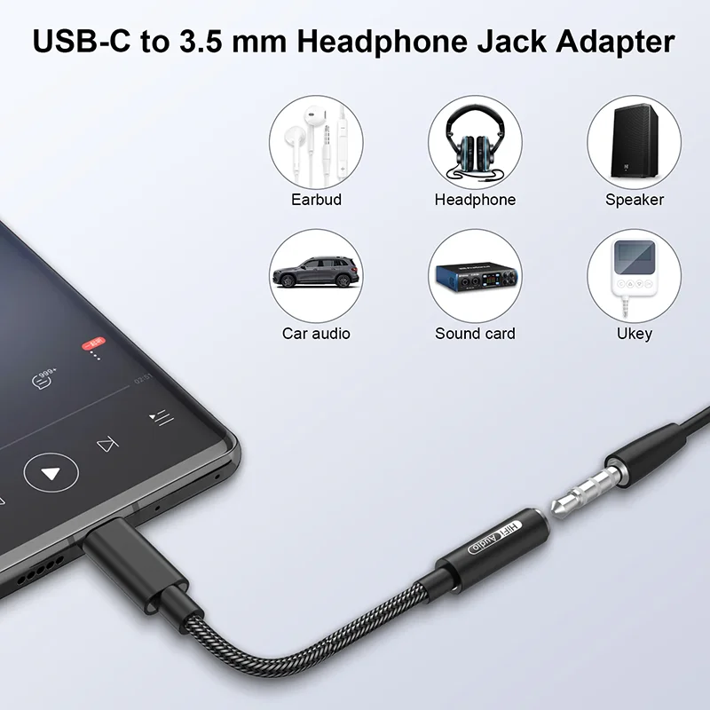 Type C Jack Earphone Adapter ALC5686 CX31993 DAC USB C to 3.5mm Headphones AUX Cable Adapter For Huawei Xiaomi Android Phone