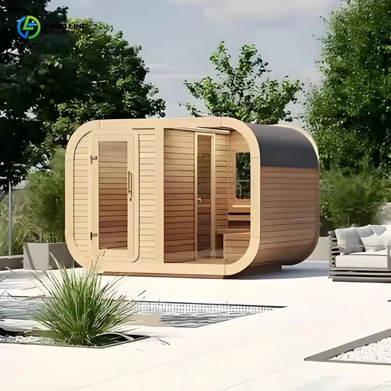 Customized Luxury Outdoor Square Sauna Room Premium Solid Wood With Classic Traditional Design