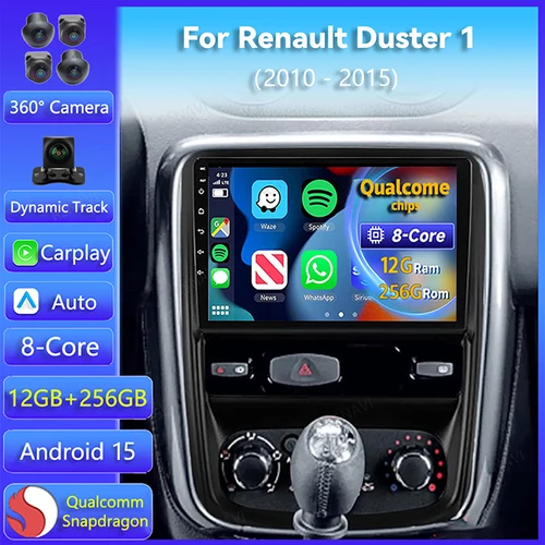 Imagen 1 del producto Android 15 Carplay Auto Radio del coche para Renault Duster 1 2010 2011 2012 - 2015 reproductor Multimedia GPS unidad principal estéreo DSP inalámbrico