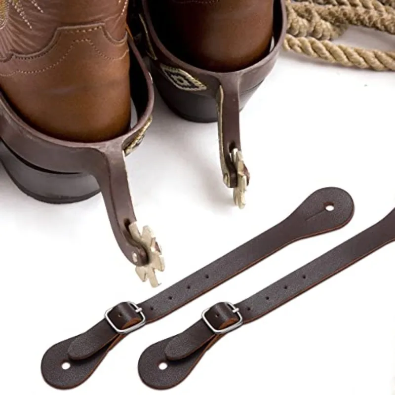 1 Pair PU Leather Spur Straps Adjustable Western Cowboy Boot Accessories Non-Slip Horse Riding Gear for Adults
