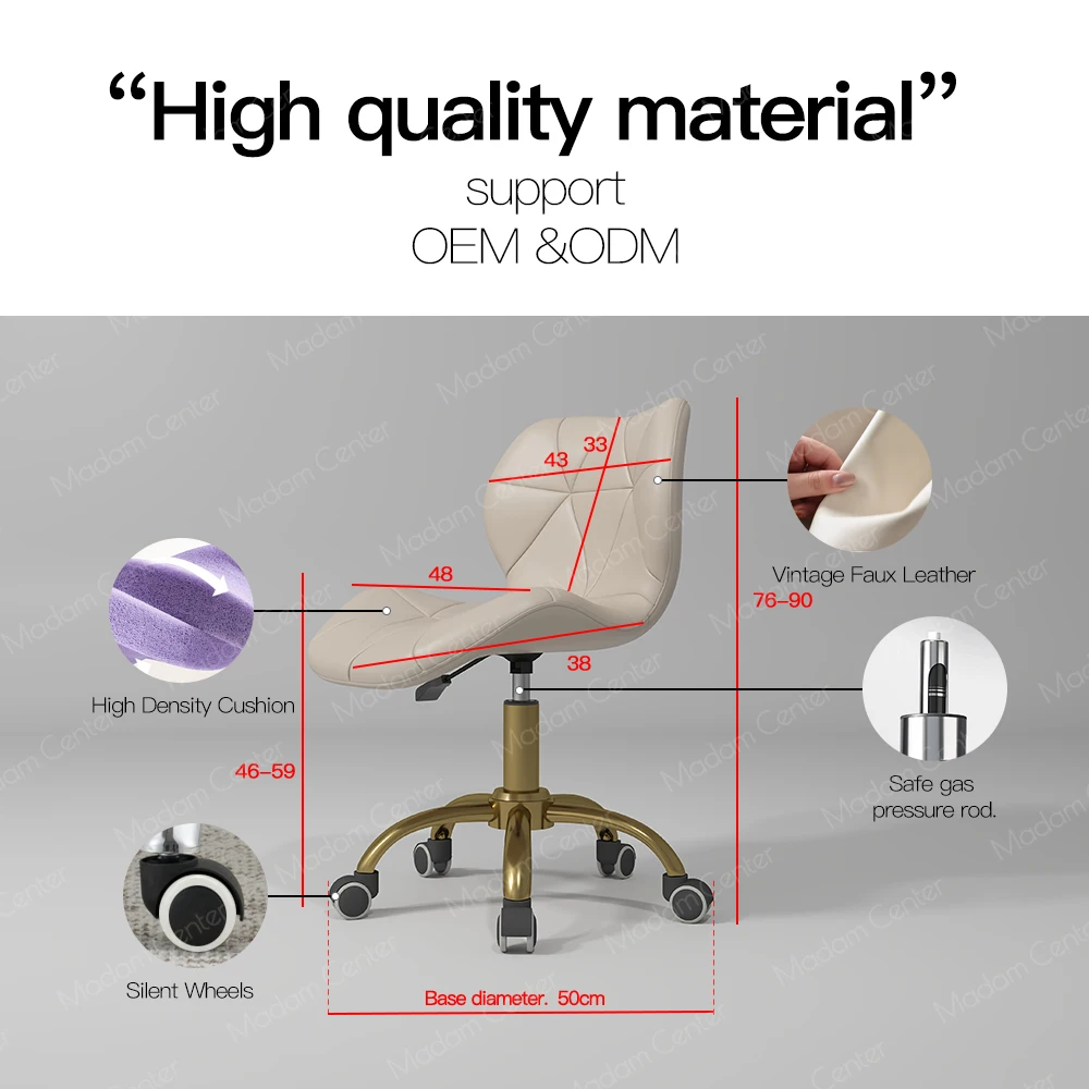 Rosa Salonhocker mit rollenden Rädern, Sattel-Waschtisch-Zahnstuhl, Nail Tech-Friseurstuhl