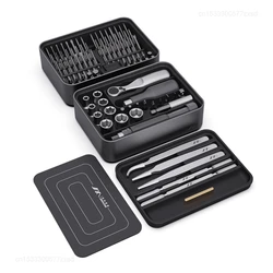 JIMIHOME FM3 100 in 1 Screwdriver Kit Magnetic Bits Tweezers Extension Rod Ratchet Wrench Tools Screw Driver Kit Bits