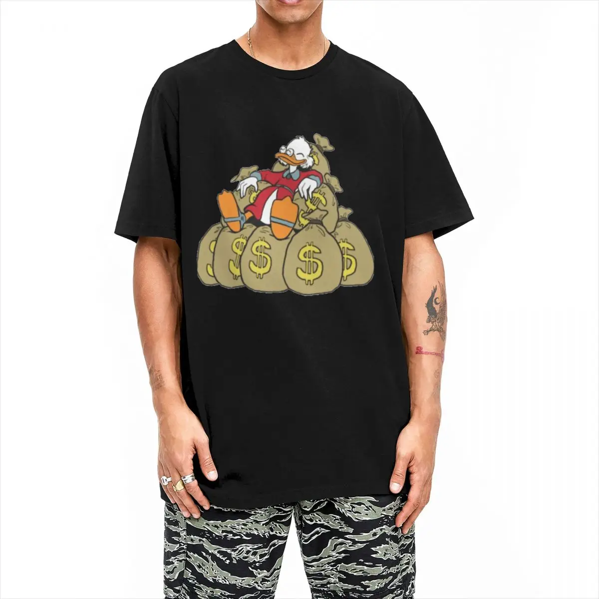 Picsou Art Uncle Scrooge Ducktales T-Shirt for Men Vintage Cotton Tee Shirt Round Neck Short Sleeve T Shirts Plus Size Clothing