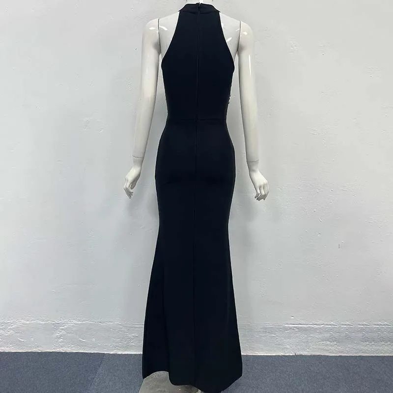 ชุดเดรสยาวทรงเมอร์เมดสีดำหรูหรา ประดับเพชร แขนกุด เซ็กซี่ สำหรับผู้หญิง ชุดราตรีออกงานพรมแดงแบบดารา