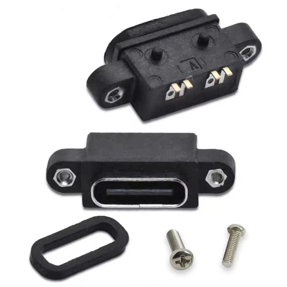 Type-C 4P  female socket with double ear screw holes, front and back double-sided plug-in fast charging interface 180 degree USB