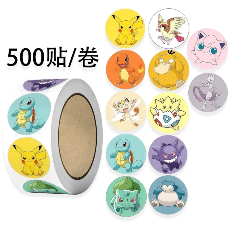 500pcs Pikachu Pokemon Stickers Set Cute Anime Cartoon Kids Decorative Round Scrapbook DIY