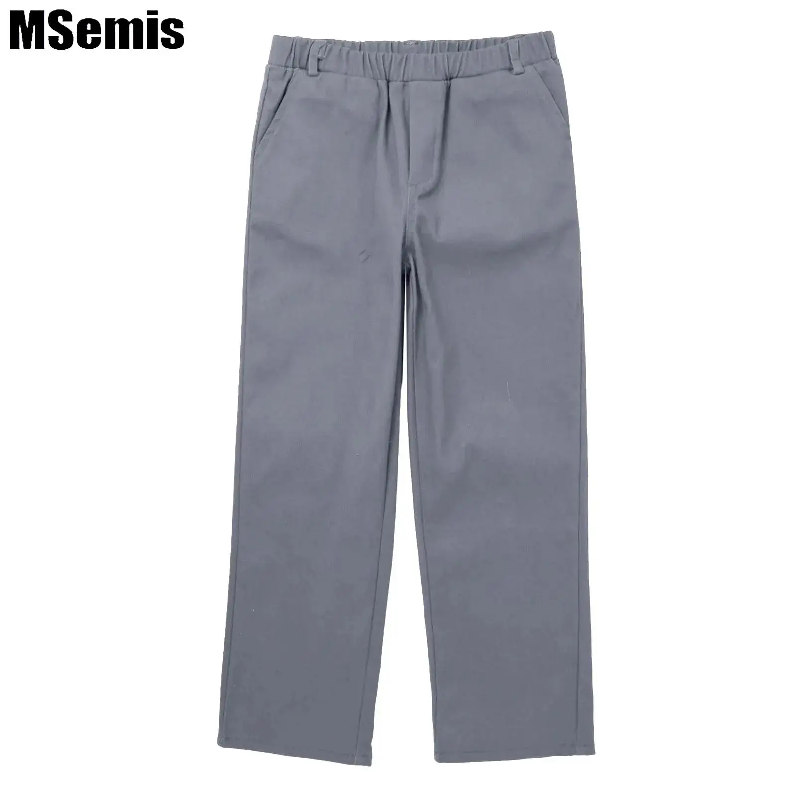 

Kids Boys Elastic Waistband Solid School Uniform Pants Trousers with Pockets Regular Fit Pull-On Wedding Birthday Party Pants