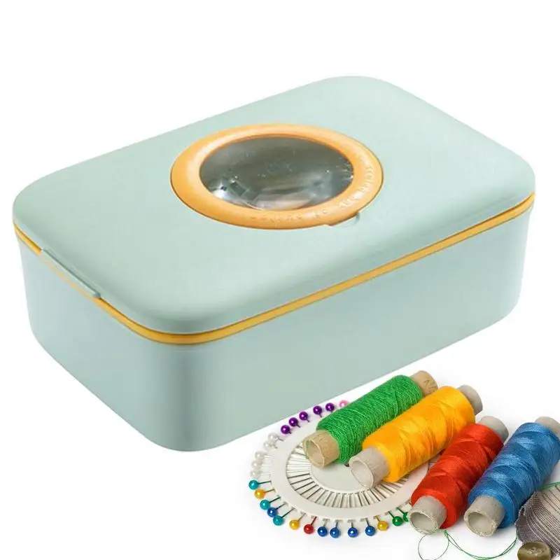 Sewing Kit Box Multifunctional Sewing Organizer With Magnifying Glass Portable Needle And Thread Storage Boxes Travel Supplies