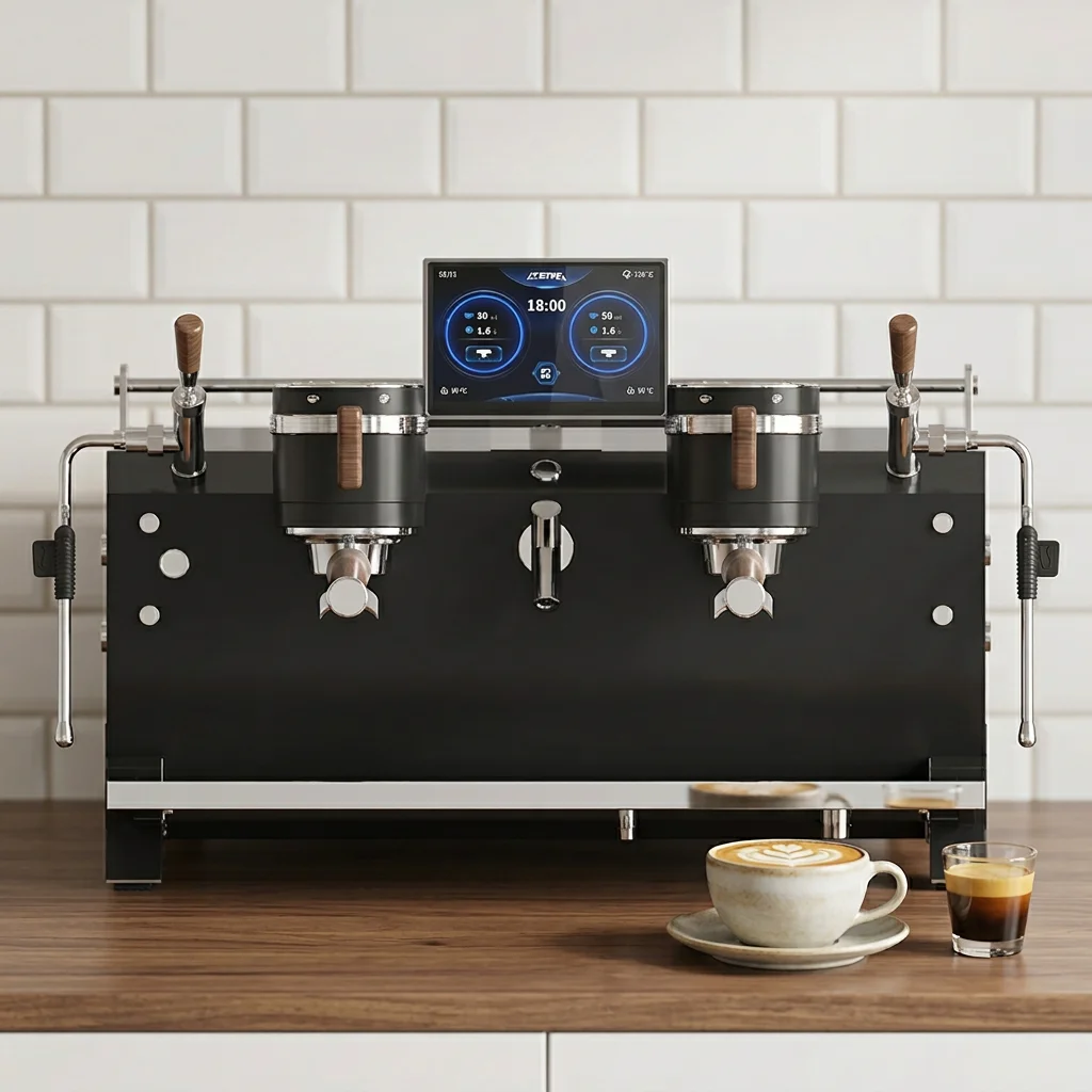 Dual Group Espresso Machine Best 7L Boiler Touch Screen Stainless Steel Housing White Commercial Coffee Machine