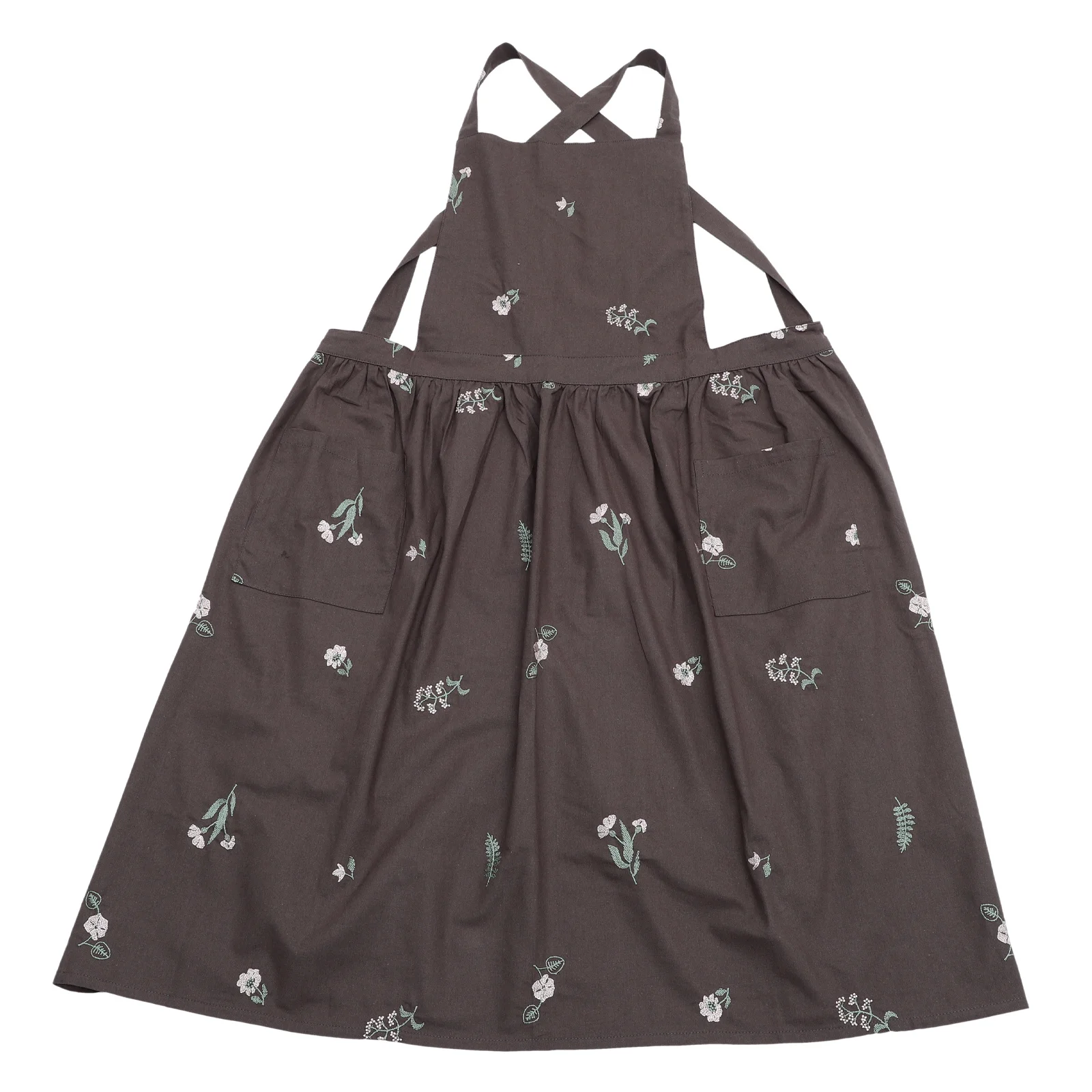 

Embroidered Cotton Linen Apron for Women Baking Cooking Grilling Home Kitchen Garden Hotel Use with Storage