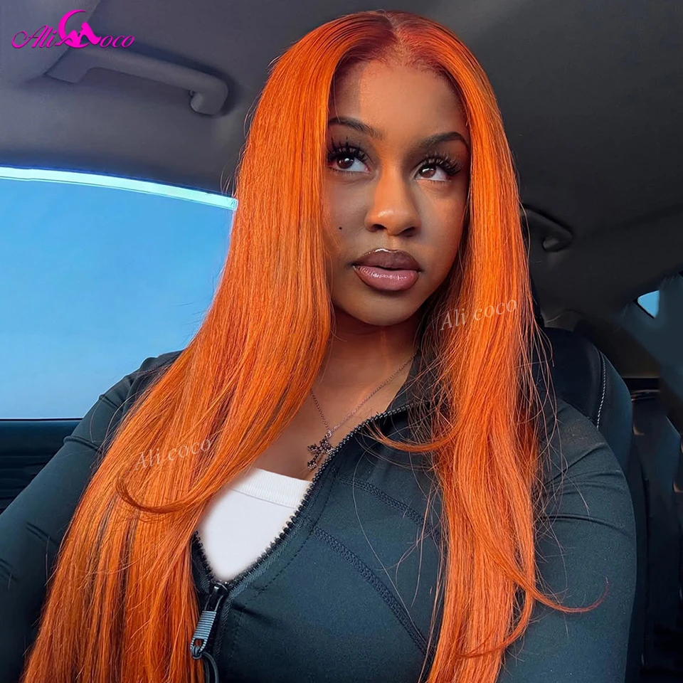 

Straight Ginger Orange Colored 13x4 Lace Front Human Hair Wigs Pre plucked Transparent HD 13x6 Lace Frontal Wig for Women