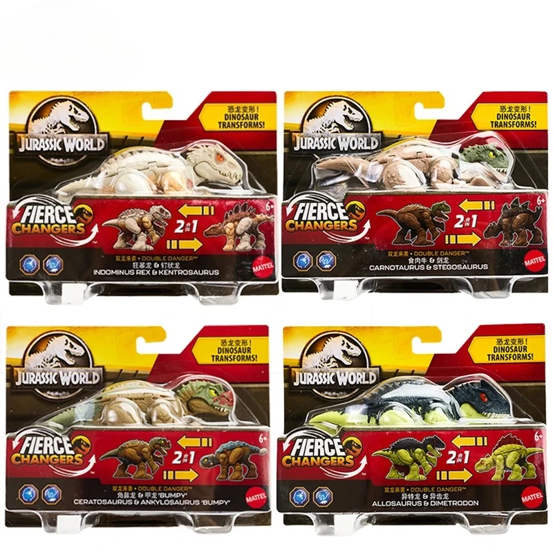 Mattel Jurassic World Fierce Changers, doble peligro, dinosaurio, se transforma 2 en 1, Indominus Rex, Bumpy Stegosaur, modelo de figura de juguete para niños