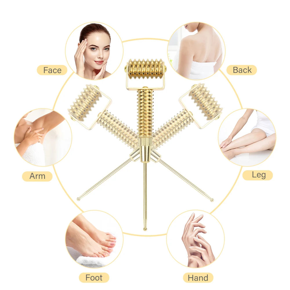 Beauty Derma Roller Professional cho mọc râu tóc Golden Metal Microneedles Massage Roller Tai Huyệt huyệt Châm cứu Điểm thăm dò Kim xoa bóp khuôn