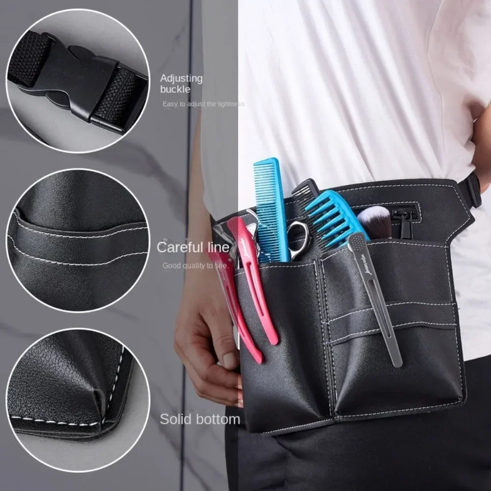 جديد بولي Leather الجلود مقص عر حقيبة المحمولة محب صالون حزام تصفيف الشعر الحافظة أكياس الحلاق أداة حامل الرجال الحلاق الخصر حقيبة #4